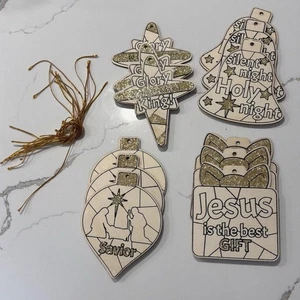 Color Your Own Christmas Holiday Glitzer Holz Ornamente Set Krippe Gold - Bild 1 von 11