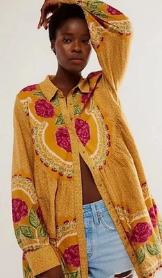 Mini Vestido Free People Smell The Roses Plisado Floral Dorado Mostaza Combo S NUEVO Foto 1 de 4