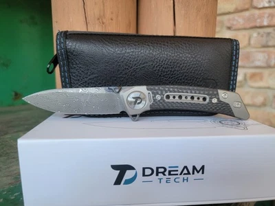 Dreamtech Folding Knife 3.25" Damascus Steel Blade Titanium/Carbon Fiber Handle - Image 1 of 4