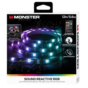 Monster 12ft RGB LED Sound Reactive Light Strip with Remote Control Multicolor - Picture 1 of 6