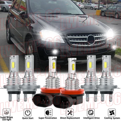 For Mercedes-Benz ML350 2006 2007-2011 LED Headlights High/Low+Fog Light Bulbs - Image 1 of 4