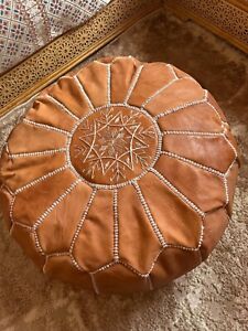 Large Ottoman Real Leather Unstuffed Round Moroccan Pouf Decor  Boho Footstool