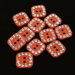 Buttons Square Red and Silver Glitter Sparkle Crafts Dance Costume B113-R - Picture 1 of 2