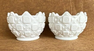 Two Vintage Westmoreland Milk Glass Old Quilt Block & Star Footed Candy Dishes - Picture 1 of 24