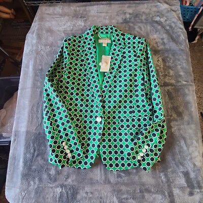 NUEVO CON ETIQUETAS Chaqueta Blazer Michael Kors MK Verde Negro Blanco Lunares Para Mujer 8  Foto 1 de 4
