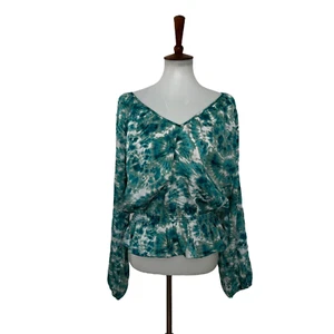 MICHAEL KORS Damen Batik Bluse Faux Wickeloptik blau weiß L Large - Bild 1 von 8