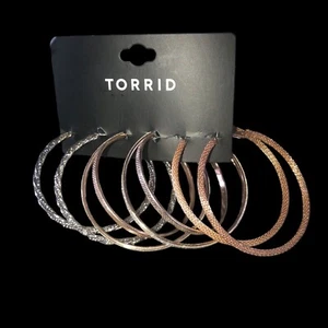 Torrid Rose Gold, Rhinestone/ Gold Crisscross, Silver 3" Hoop Earrings 3 pairs - Picture 1 of 5