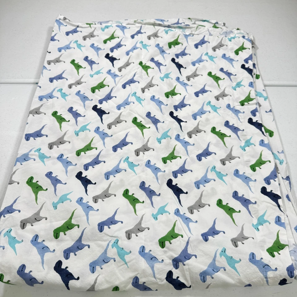 cerámica granero niños sábana plana gemelos dinosaurios verde azul algodón orgánico Foto 1 de 4
