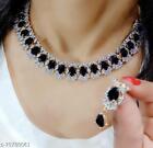 Bollywood Indian Black Ad Cz Gold Plated Choker Necklace Bridal Jewelry Set A6