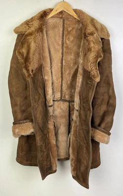 REAL SHEARLING SHEEPSKIN LEATHER COAT Size Medium 40" Men`s Jacket Brown Vintage - Image 1 of 4