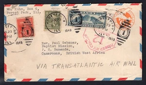 USA Forest Park ILL 1940 Censored Airmail Cover to CAMEROON. Prexies - Picture 1 of 2