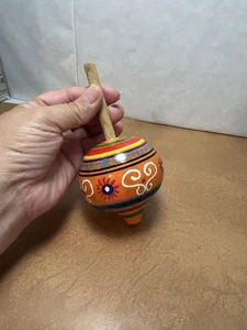 Spinning Wooden Top Mexican Trompos Metal Tip Preowned Painted - Picture 1 of 4