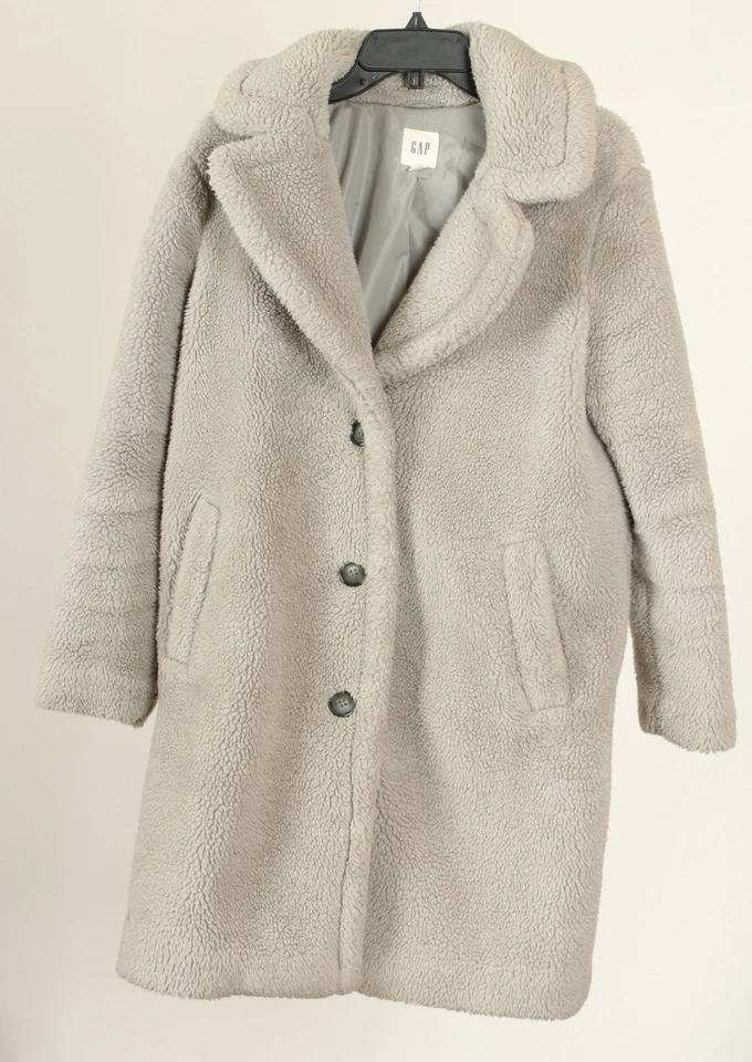 Chaqueta Gap Mujer Mediana Pequeña Gris Manga Larga Bolsillos de Peluche Abrigo Foto 1 de 4