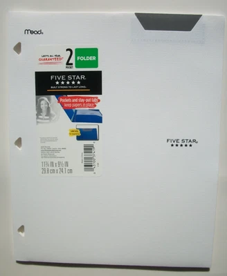 Nueva carpeta de 2 bolsillos de plástico Stay-Put Tab de cinco estrellas de hidromiel blanco para carpeta escuela Foto 1 de 3