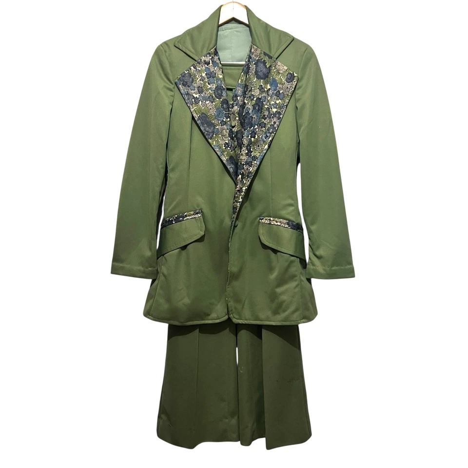 Auténtico Traje Discoteca Vintage Ancho Acampanado Campana Parte Inferior 3 Piezas Patrón Mixto XS Foto 1 de 4