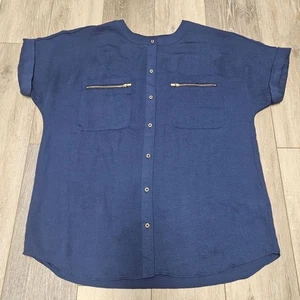 Banana Republic Blue Button Up Blouse Top Short Sleeve Women's Medium Classic - Picture 1 of 7