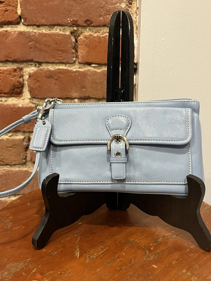 Coach Legacy Blue Leather Buckle Y2K Wristlet Clutch Wallet Zip Silver Hardware - Image 1 of 4
