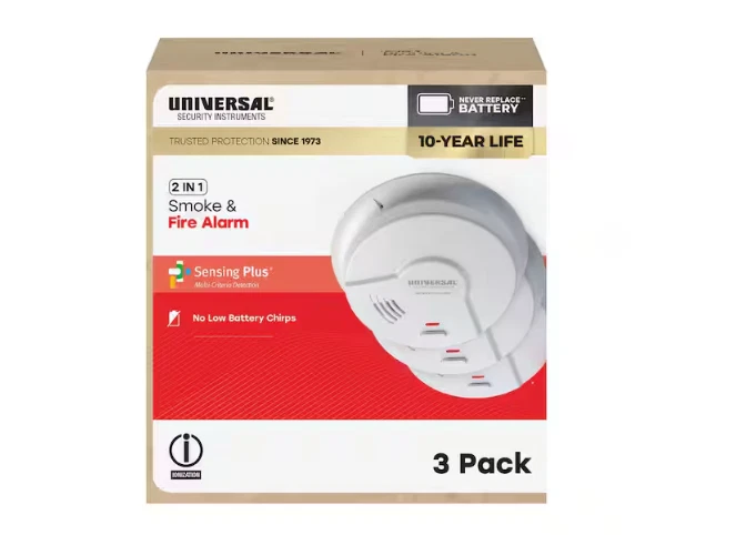 USI ELECTRIC USI 3-Pack Smoke & Fire Detectors 10-Year Battery Ionization Sensor Alarm