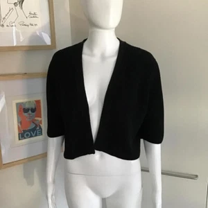 Akris Punto Bolero Cardigan Womens (US 16) Black Short Sleeve Crop 100% Cotton - Picture 1 of 10