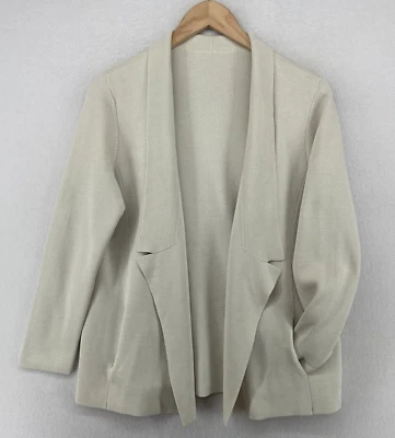 Cárdigan EILEEN FISHER XS Seda Algodón Orgánico Enclavamiento Blazer Muesca Solapa Hueso Foto 1 de 4