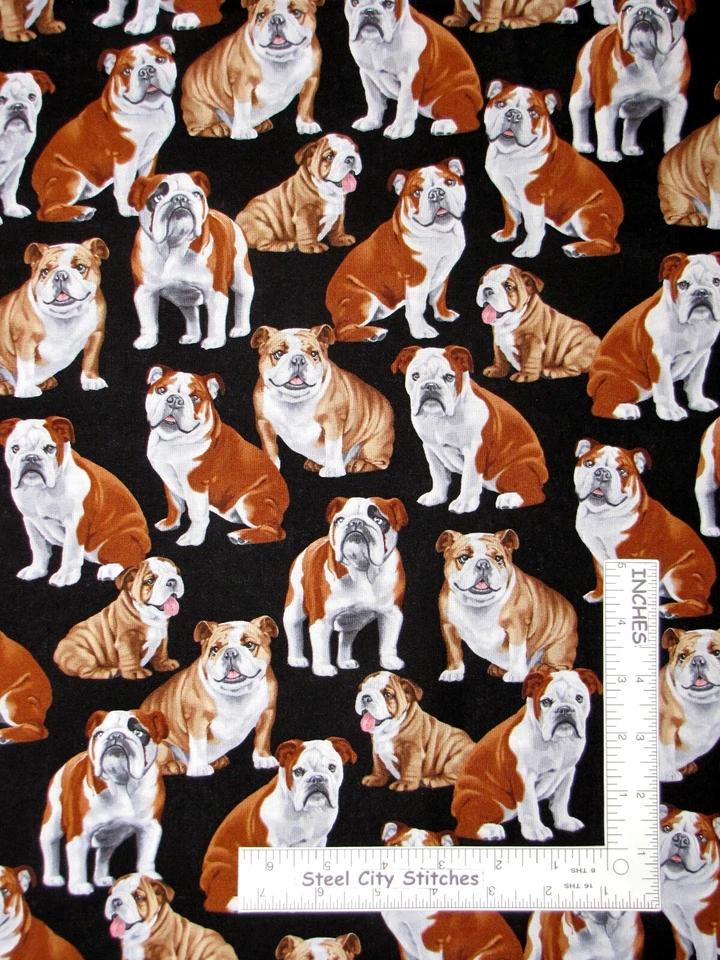 Bull Dog Puppy Fabric 25" Length 44"W Dogs Black Cotton Timeless Treasures C4891 - Image 1 of 1
