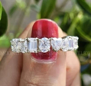 3CT Multi Shapes Cut Moissanite Wedding Eternity Band Ring 14k White Gold Plated - Picture 1 of 9