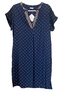 Together Size 12 fit 14 / 16 Navy White Spot Embroidered Trim Summer Shift DRESS - Picture 1 of 3