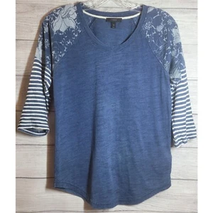 J CREW Baseball Tee Shirt Women's Size XS White Navy Floral Striped  - Bild 1 von 6