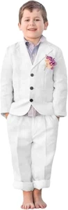 Boys Linen Suit 2 Piece Boys Summer Beach Suit Kids Wedding Tuxedo Blazer Set - Picture 1 of 20