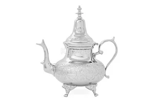 Moroccan Extra Large Tea Pot Handmade Serving 12 Cups Brass Silver Plated Fez - Picture 1 of 6