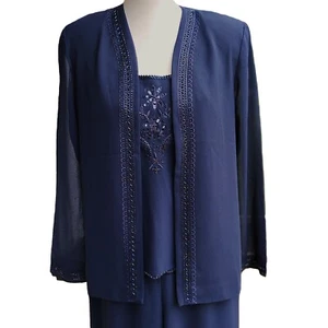 NWT VINTAGE Coldwater Creek Navy Suit Lined Embroidery Beads Sequins Sz. 10 $139 - Picture 1 of 13