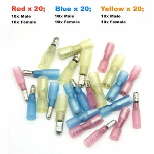 60PCS 22-10 AWG Insulated Electrical Heat Shrink Wire Connectors Bullet Terminal - Picture 1 of 10