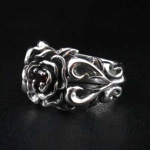 925 Sterling Silver Red Garnet Rose Ring Flower Women Ladies - Picture 1 of 7