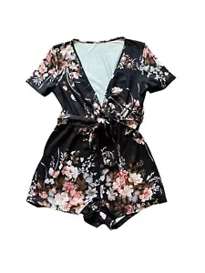Unbranded Womens Floral Jumpsuit Short Size XL Elastic Waist With Tie Stretch - Picture 1 of 11