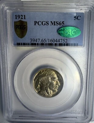 GEM BRILLIANT UC - 1921 Buffalo Nickel (BEAUTIFUL)- PCGS MS 65 CAC Certified - Image 1 of 4