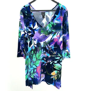CLARA SUN WOO Pullover Blouse Tunic Top Lightweight Stretch Floral Purple Medium - Picture 1 of 4