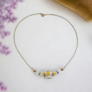 Murano Necklace Art Glass Lamp Work Foil Dainty 14K GF Feminine Aurora Borealis - Picture 1 of 10