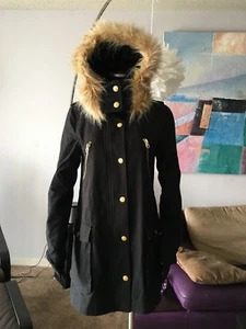 AUTH JUICY COUTURE 100% COTTON BLACK TRENCH COAT WITH HOOD Sz S - Picture 1 of 10