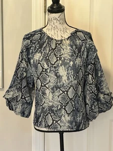 Gefütterte Bluse Vince Camaro Navy Animal Print Ballonärmel - Bild 1 von 8