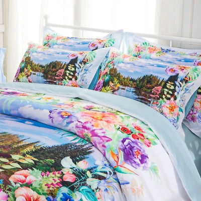 Juego de cama funda nórdica Springs Valley 100 % algodón impresión digital Queen King Foto 1 de 4