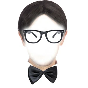 Adult Nerd Geek Wig, Glasses & Bow Tie School Boy Book Day Fancy Dress Costume - Picture 1 of 4