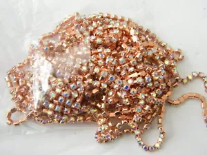 Clear AB Rhinestone Cup Chain, Clear Rhinestone in Rose Gold Setting, 3mm Chain - Picture 1 of 4