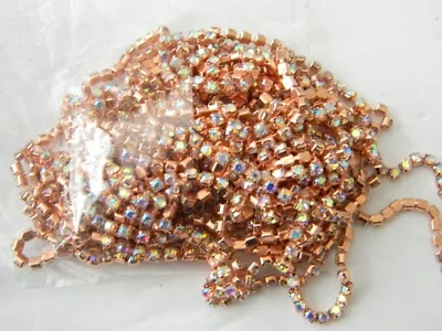 Cadena de copa de diamantes de imitación AB transparente, diamantes de imitación transparentes en montura de oro rosa, cadena de 3 mm Foto 1 de 4