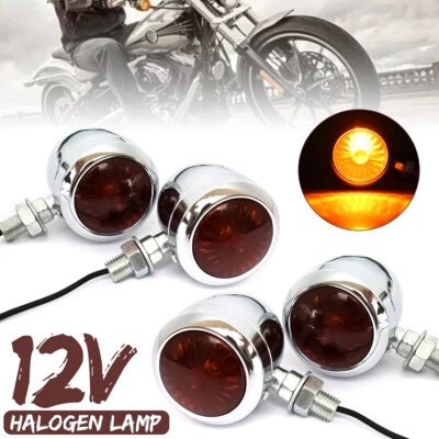4x Moto Indicatori Direzione Frecce Bullet Luce Cromo Luce Ambra Chopper Metall - Bild 1 von 4