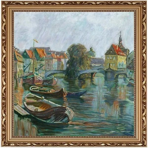 Pequeña Venecia Bamberg, pintura al óleo sobre lienzo, ilegible firmada - Imagen 1 de 7