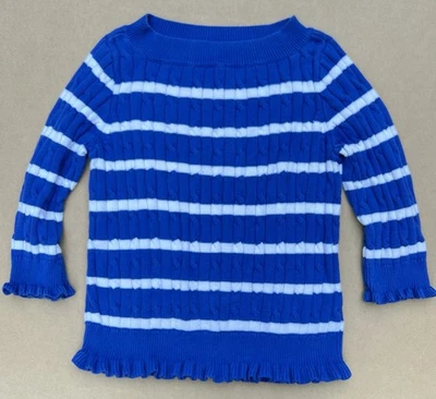 Suéter tejido con cable a rayas azul blanco American Living para mujer XL 100 % algodón Foto 1 de 4