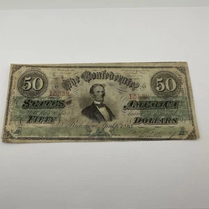 1863 $50 CSA Note,Fifty Dollars Confederate States April 6th - Picture 1 of 7