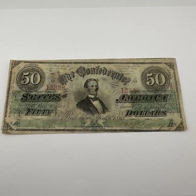 1863 $50 CSA Note,Fifty Dollars Confederate States April 6th - Image 1 of 4