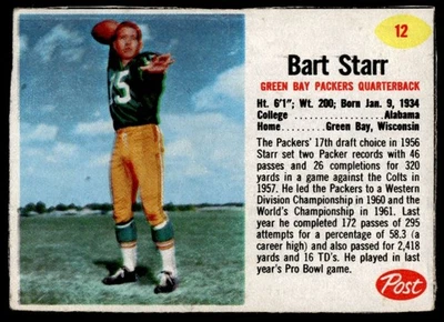1962 Post Hand Cut Bart Starr Green Bay Packers #12 A1 - Image 1 of 2