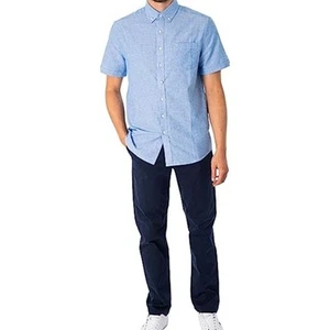 Report Collection Men Linen Blend Blue Button Down Short Sleeve Shirt NEW Medium - Picture 1 of 9